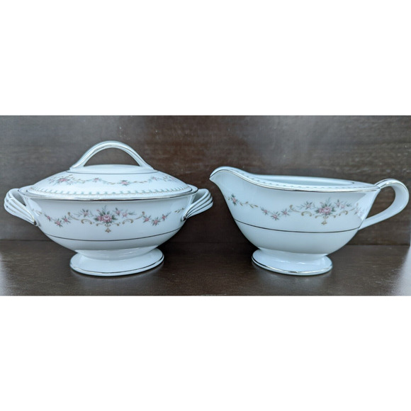 Vintage Noritake Fairmont Platinum Trim 6102 Creamer & Sugar Bowl Japan